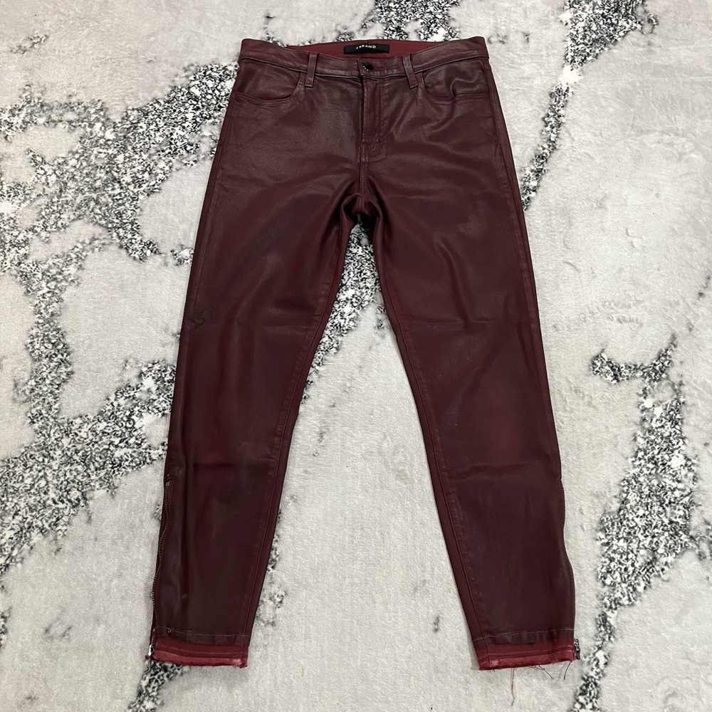 J Brand Alana Coated Skinny Jeans Women's Size 29 Burgundy Wine Waxed Denim
